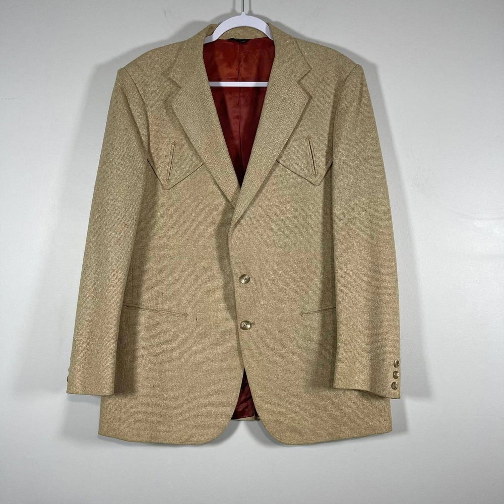VTG Lasso Western Wear Jacket Mens 46L Blazer Sand‎ Tan Beige Woven